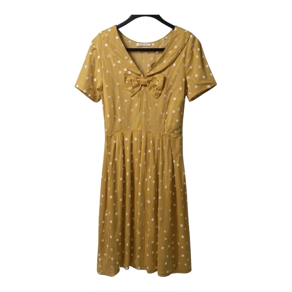 Crown & Ivy Polka Dot Dress, Mustard Yellow; Size L